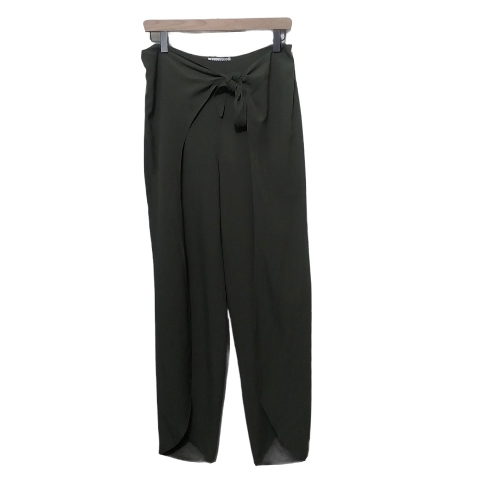 Loveriche Pants Tie Front Casual Womens Small Side Zip Green Wrap Look NEW